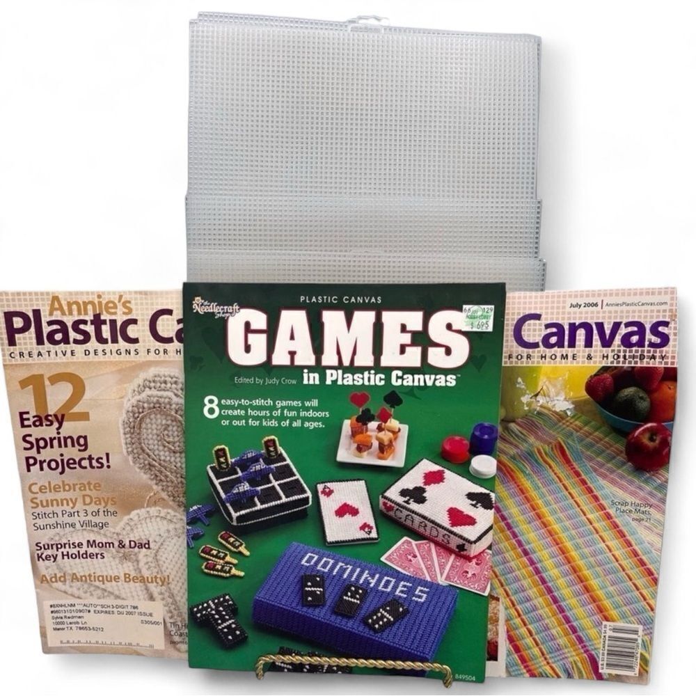Y2K Plastic Canvas Games Needlecraft Shop Book Annies Mags Canvas Sheets Bundle